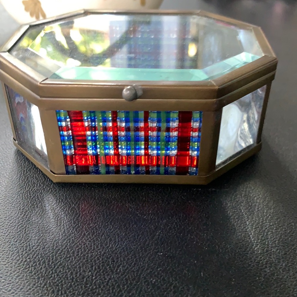Glass beaded mirror box with lid store earrings